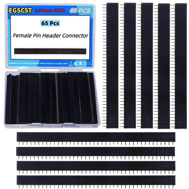 EGSCST 65PCS 2.54mm 40Pin Straight Single Row Female Pin Headers Connector 0.1inches Breakaway Stackable Header Pins Connectors for Arduino Prototype Shield and Electronic PCB Board - Image 1